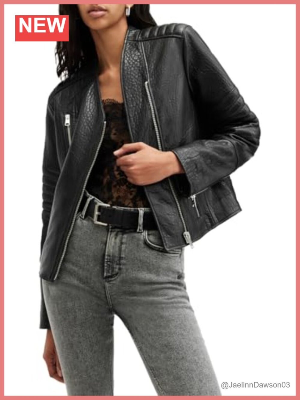 Leather Biker Jacket Cropped Moto Asymmetric Zip Long Sleeve